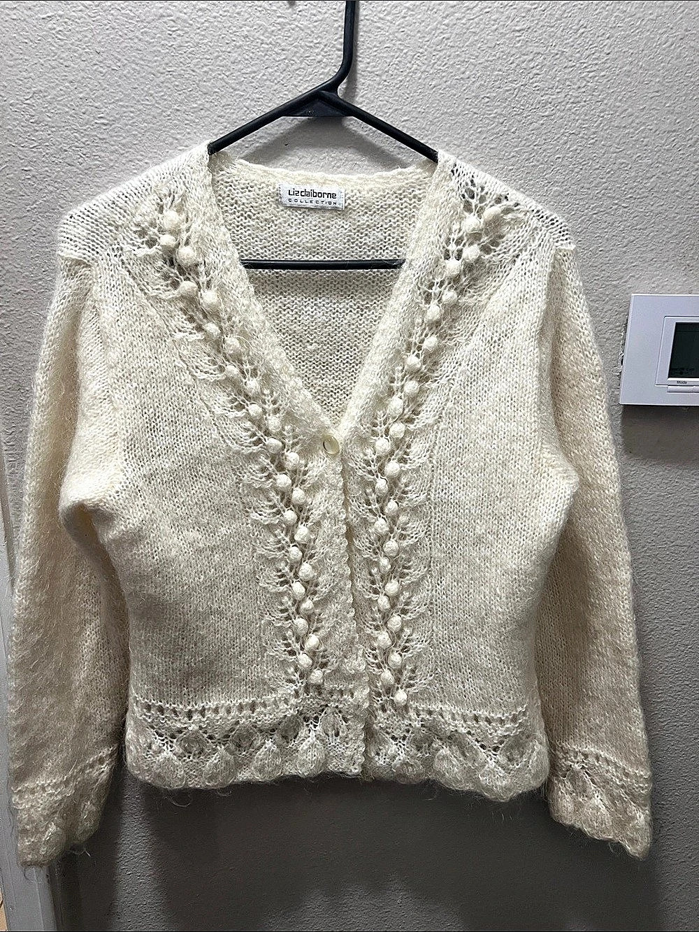 Liz Claiborne Floral Trim Cardigan in Cream Like New